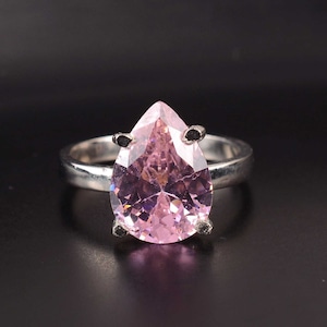 Silver pink Zircon Ring, Sterling Silver Zircon Gemstone Ring, Cute Women Wedding Ring, Handmade prong Setting, Anniversary Ring For Wife,