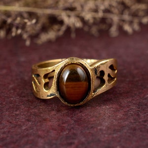 Natural Tiger Eye Ring, tiger eye Gemstone Ring, Solid Brass Ring, Gold plated Tiger Eye Ring, Handmade Tiger Eye Ring, Daily Wear Ring,