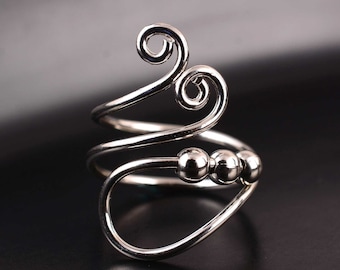 925 Silver Arthritis Ring, 3 Beads Arthritis Ring, Anxiety Dainty Ring, Handmade Adjustable Silver Ring, Women Statement Ring, Gift For Her