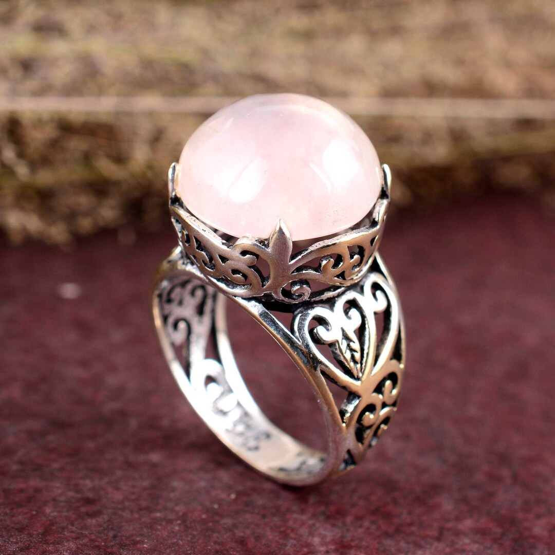 925 Sterling Silver Rose Quartz Ring – Square Bezel Setting – Handmade – All Sizes