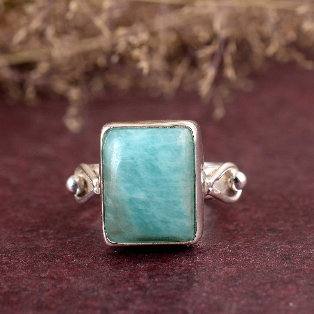 Amazonite Ring Rectangle Amazonite Sterling Silver Rings Natural Square ...
