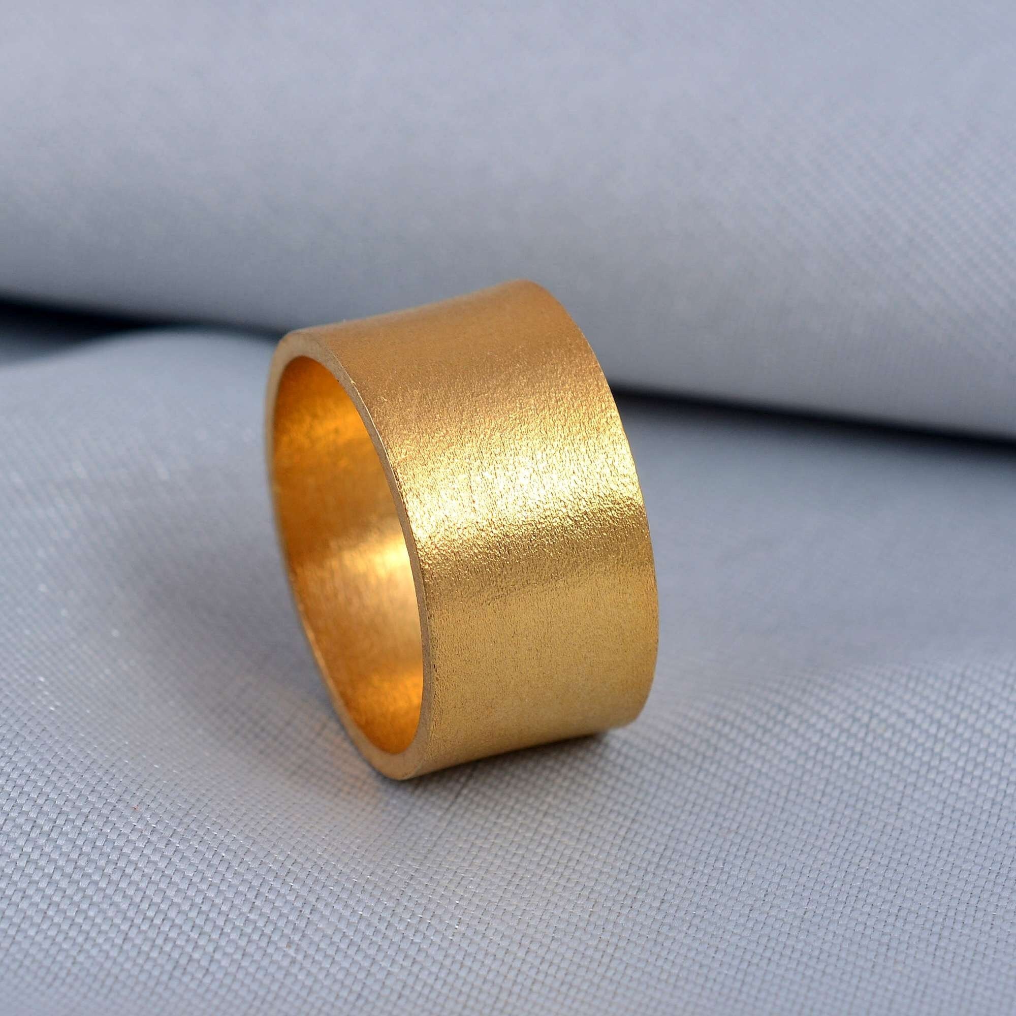 Bague Homme En Or Jaune 14 Carats Massif - Taille 10 - Largeur 6,5 Mm - Faite à Los Angeles
