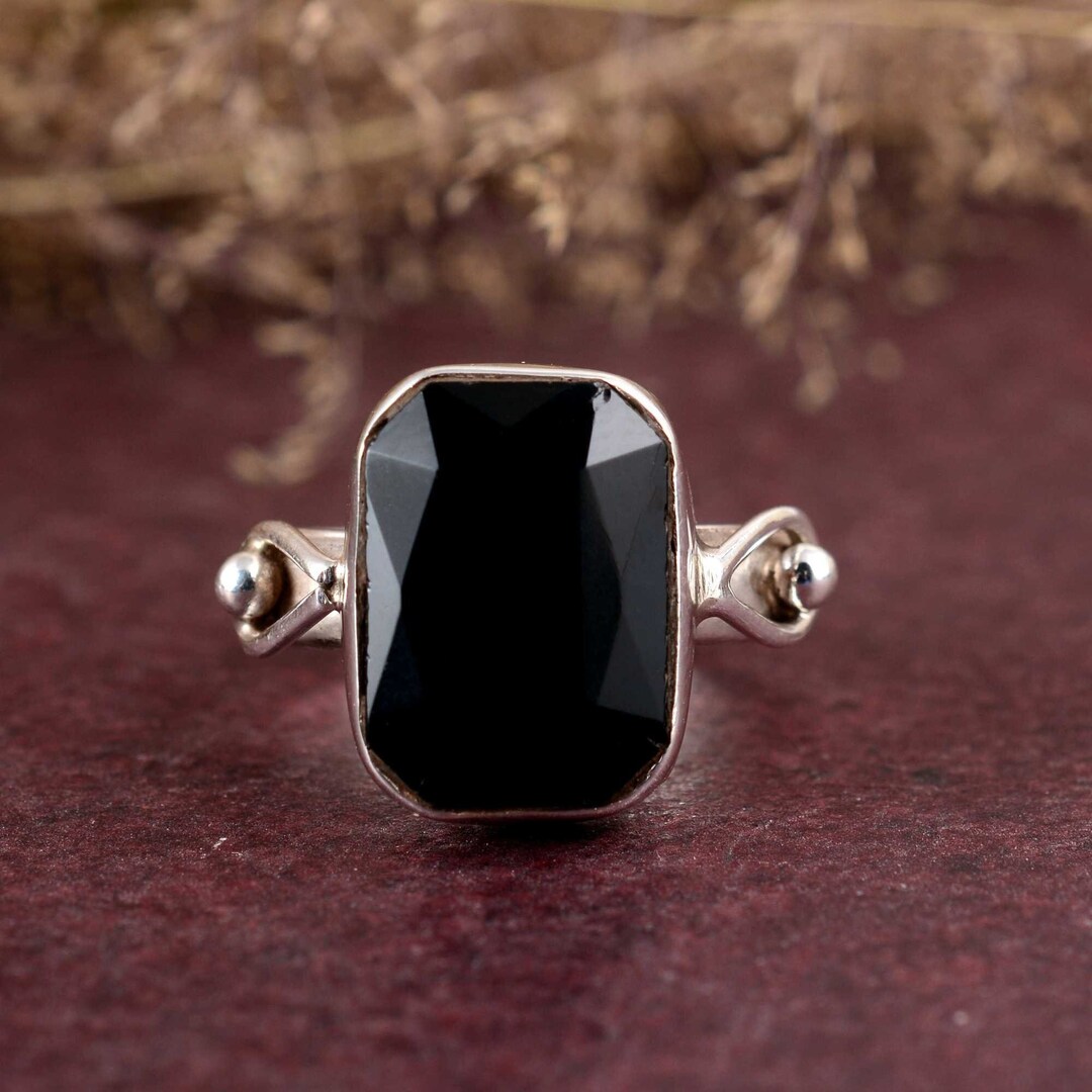 Rectangular Obsidian Ring Cute Black Obsidian Ring, Natural Obsidian Ring, Women Wedding Ring ...