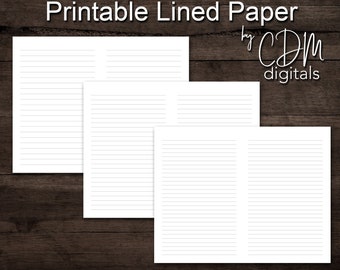 PRINTABLE Set of 3 Double Column Lined Paper - Letter Size Pages - Wide, College and Narrow Ruled Journal Paper - Digital Download PDFs