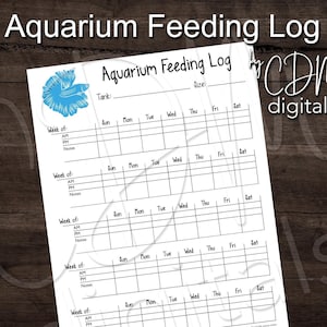 PRINTABLE Aquarium Feeding Log Sheet, Fish Tank Journal - Letter Sized ...