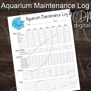 Hoja de registro de mantenimiento de acuario para imprimir, diario de pecera, tamaño carta para carpeta / Descarga instantánea en PDF