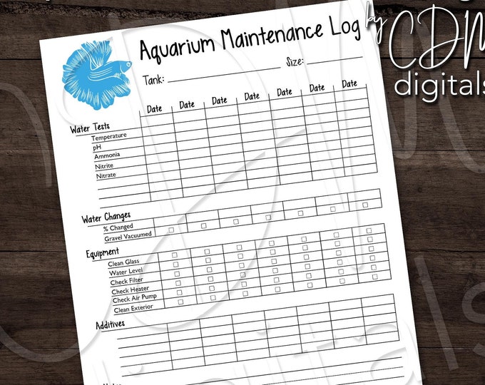 Aquarium Logbook, Fish Tank Logbook, Aquarium Maintenance Log, Aquarium ...