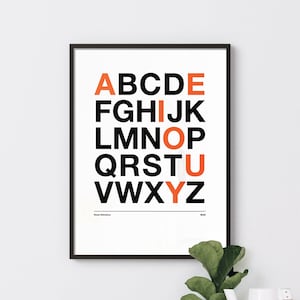 Helvetica Alphabet Wall Art, Modern Minimalist Typography Poster, Orange / Black