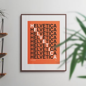 Helvetica Wall Art, Bauhaus Mid Century Style, Minimalist Typography Poster, Orange Background
