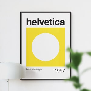 Helvetica Alphabet Wall Art, Bauhaus Mid Century Style, Modern Minimalist Typography Poster, Yellow