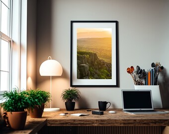 Un altro tramonto con mucca e vitello a Ilkley - Stampa paesaggistica - Arte dello Yorkshire - Stampa Ilkley (B061)