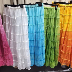 Summer Elastic Waist tie die Skirt Cotton Skirt Casual Loose Skirts A-line Pleated Flared Maxi Skirts Customized Plus Size Skirt Boho Linen