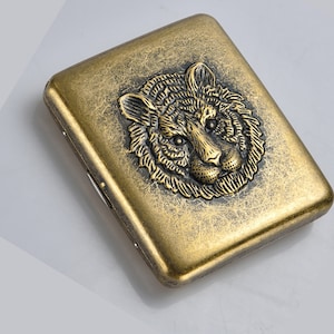 Portasigarette vintage Tiger, scatola per sigari in ottone dorato, scatola portasigarette, scatola per fumatori, portasigari portatile