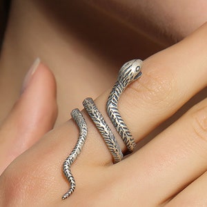 Copper Serpent Silver ring, Snake Wrap Ring, Engraved Snake Silver Adjustable Ring, Vintage Snake Ring