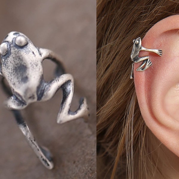 Vintage Sterling Silver Frog Ear Cuff Single, Cute Frog Clip Wrap Earrings, Animal Earrings, Nature Inspired Birthday Gift ,Friendship Gifts