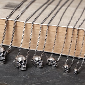 Skeleton Silver Beads, Vintage Skull Pendant, Hammered Necklace Pendant, Biker Chain Necklace, Gothic Jewelry, Halloween Gift