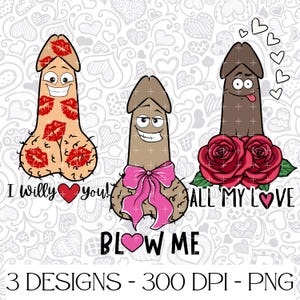 3 diseños de penes para San Valentín / Archivos PNG / Diseños picantes para sublimación, pegatinas, etc. / Descarga instantánea