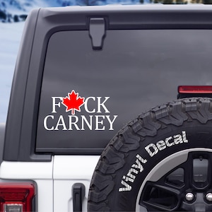 Sticker F*ck Carney avec feuille d'érable | Autocollants pour casque de protection et vitres de véhicule | Accessoire politique canadien