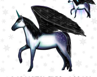 Magnifique licorne ailée - Illustration numérique | Fichier PNG | Dessin à la main pour stickers DIY, sublimation, papier cadeau, etc.