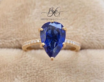 14k Gold Plated 925 Sterling Silver Tanzanite Moissanite Ring, Solitaire Jewelry, Gift For Wife
