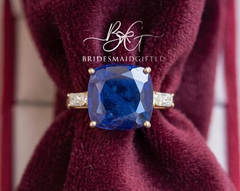 14k Gold Plated 925 Sterling Silver Tanzanite Diamond  Ring, Handmade Engagement Jewellery, Gift for Wife