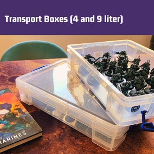 Transport Boxes with metal bottom for magnetized Miniatures Stackable, Sortable, Perfect for Transport (Tournament Tray)