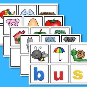 Cartes de construction de mots CVC - PDF imprimable de 142 pages avec voyelles courtes - Early Reading Centre pour préscolaire, maternelle, 1re année