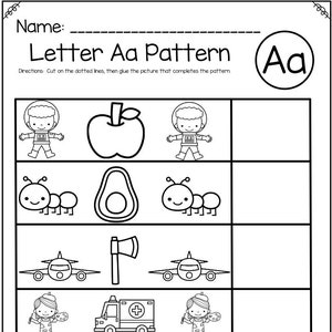 Alphabet Beginning Sound Cut and Paste Worksheets – A to Z Pattern Practice for PreK and Kindergarten – Printable PDF Download