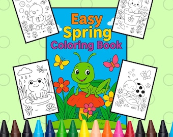 Easy Spring Coloring Book for Kids – 24 Printable Pages with Cute Bugs, Flowers & Nature – Preschool Toddler Activity – PDF Download