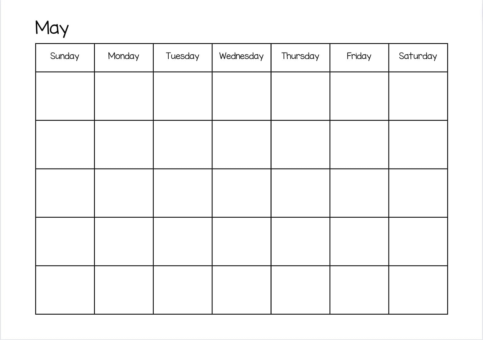 Printable Calendar 11x8.5-blank Calendar Teacher Calendar Sunday Start ...