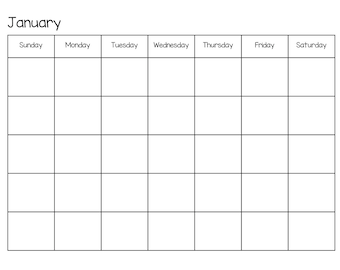 Printable Blank Calendar PDF – 12-Month Minimalist Calendar with Sunday Start – 11x8.5 Teacher & Student Planner Pages