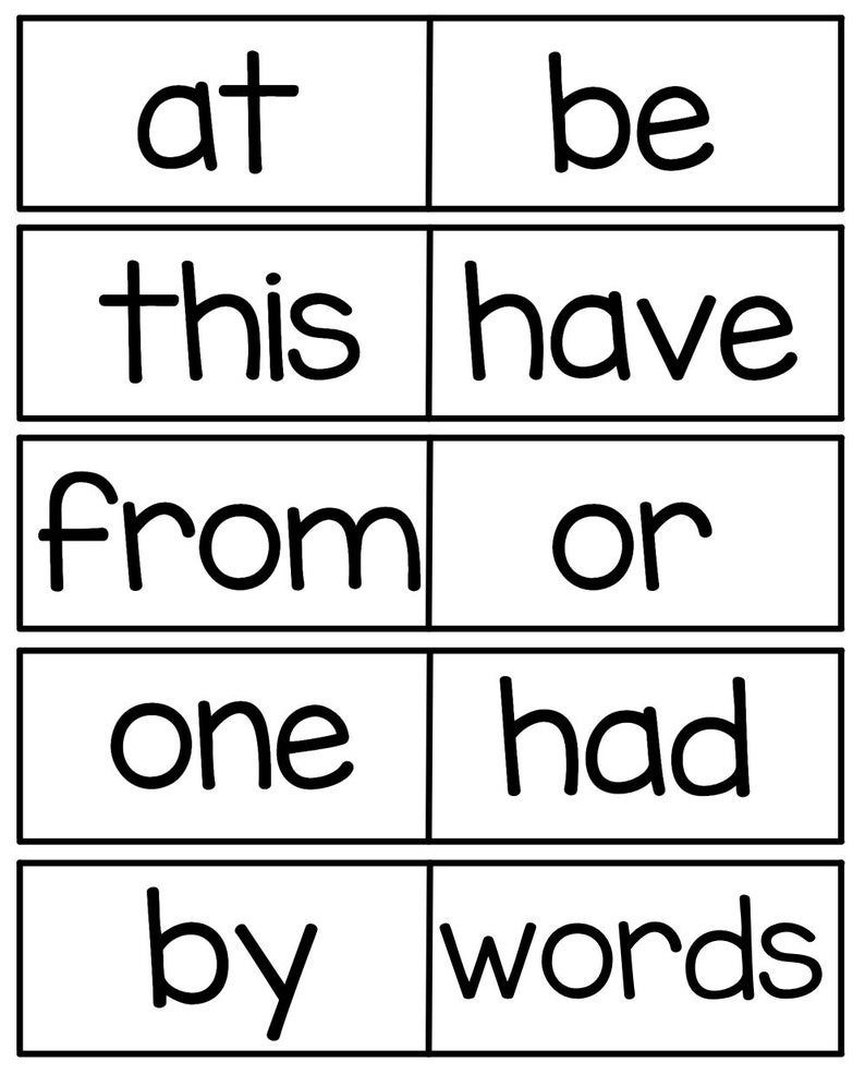 May include: Black and white image of a set of flashcards with common sight words. The words are "at", "be", "this", "have", "from", "or", "one", "had", "by", and "words".