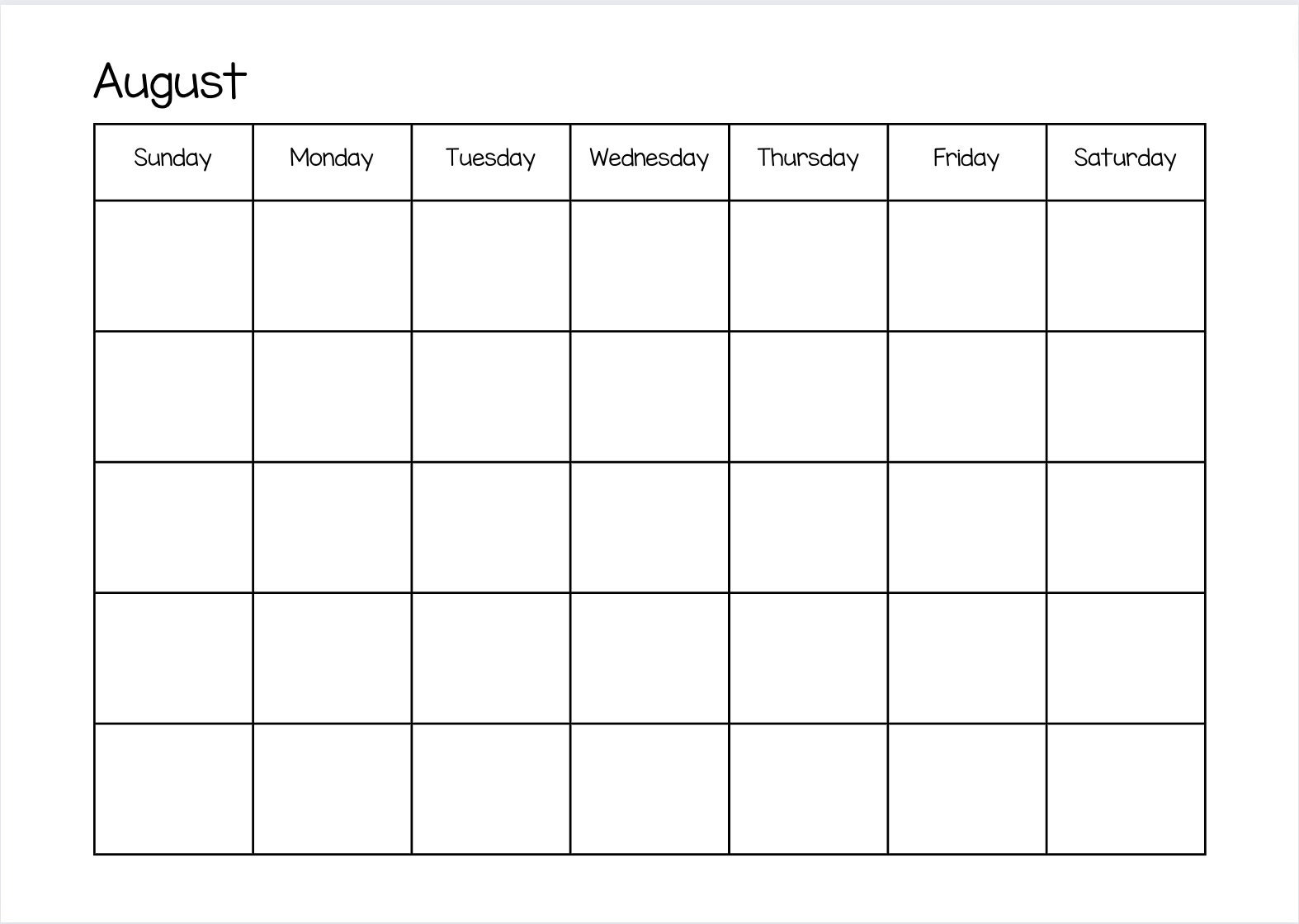 Printable Calendar 11x8.5-blank Calendar Teacher Calendar Sunday Start ...