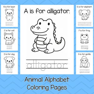 Libro para colorear del alfabeto de animales (PDF): 26 páginas imprimibles del alfabeto con trazos y animales adorables. Diversión para aprender letras en preescolar y preescolar.