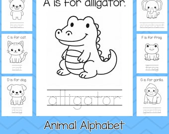 Animal Alphabet Coloring Book PDF – 26 Printable ABC Pages with Tracing & Cute Animals – Preschool and PreK Letter Learning Fun