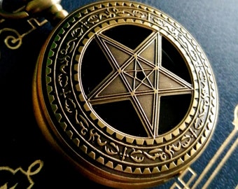 Scrying Mirror 'Pentacle' Pocket  Black Mirror With Antiqued, Etched Casing. For Scrying, Spells, Divination, Magick, Witchcraft. Summoning.