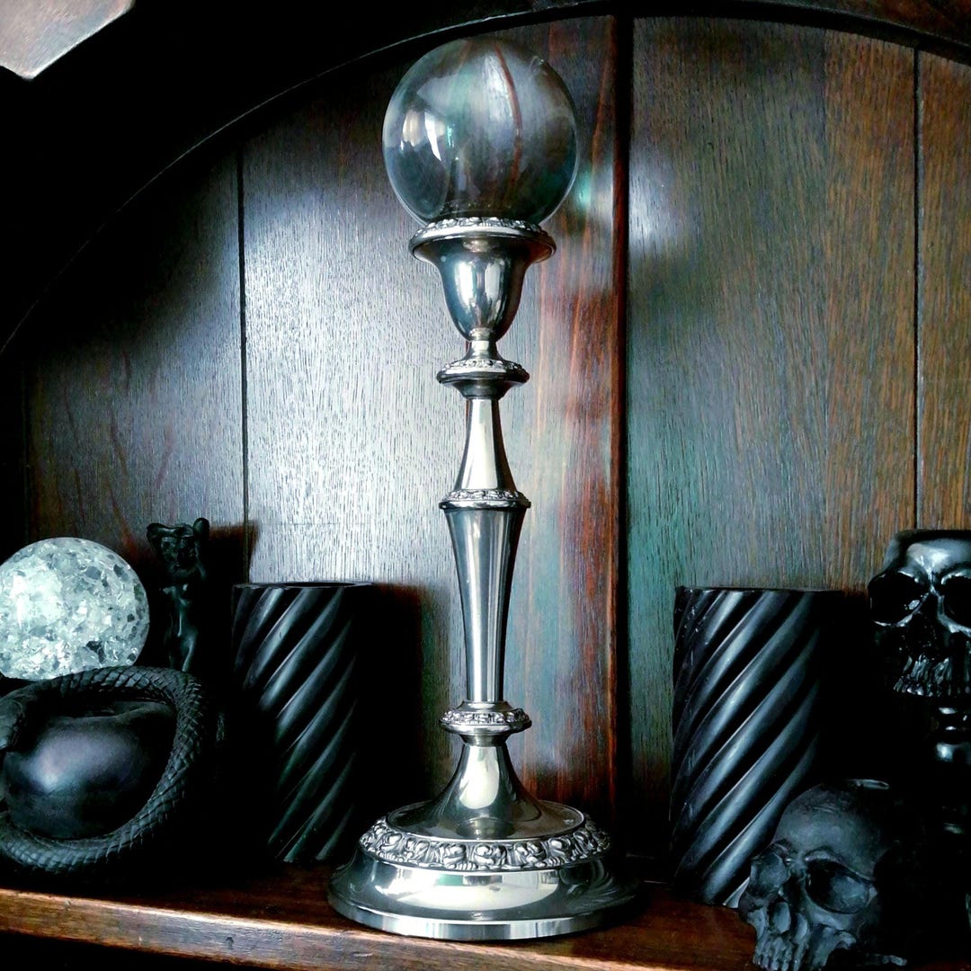 Invocation Crystal Ball, Large Glass Scrying Orb on Silver Plated ...