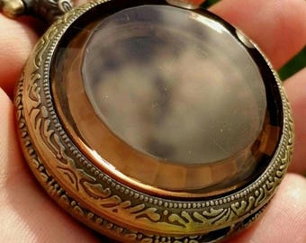 Foresight Scrying Mirror. Acrylic Face. Pocket Black Scrying Mirror Etched Metal Case & Chain Necklace. Magick. Divination Tools. Witchcraft