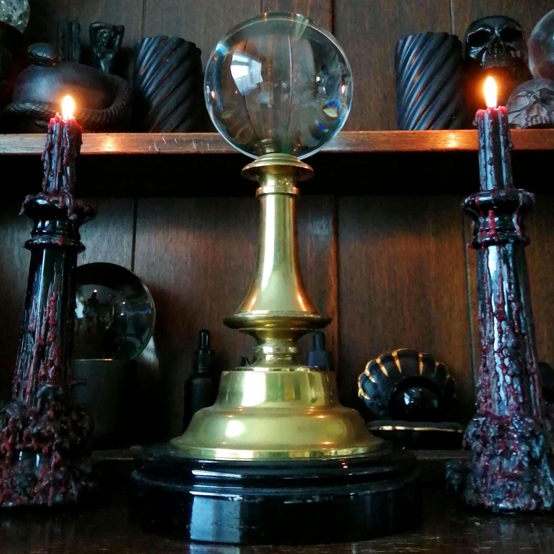 Nostradamus Crystal Ball. Victorian Stand &amp; Modern GLASS Scrying Orb ...
