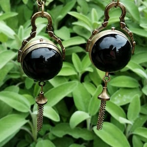 Orb of Darkness - Scrying Mirror. Acrylic Sphere Black Mirror. Metal Case on Chain Necklace. Witchcraft, Divination Tool, Altar Tool, Magick
