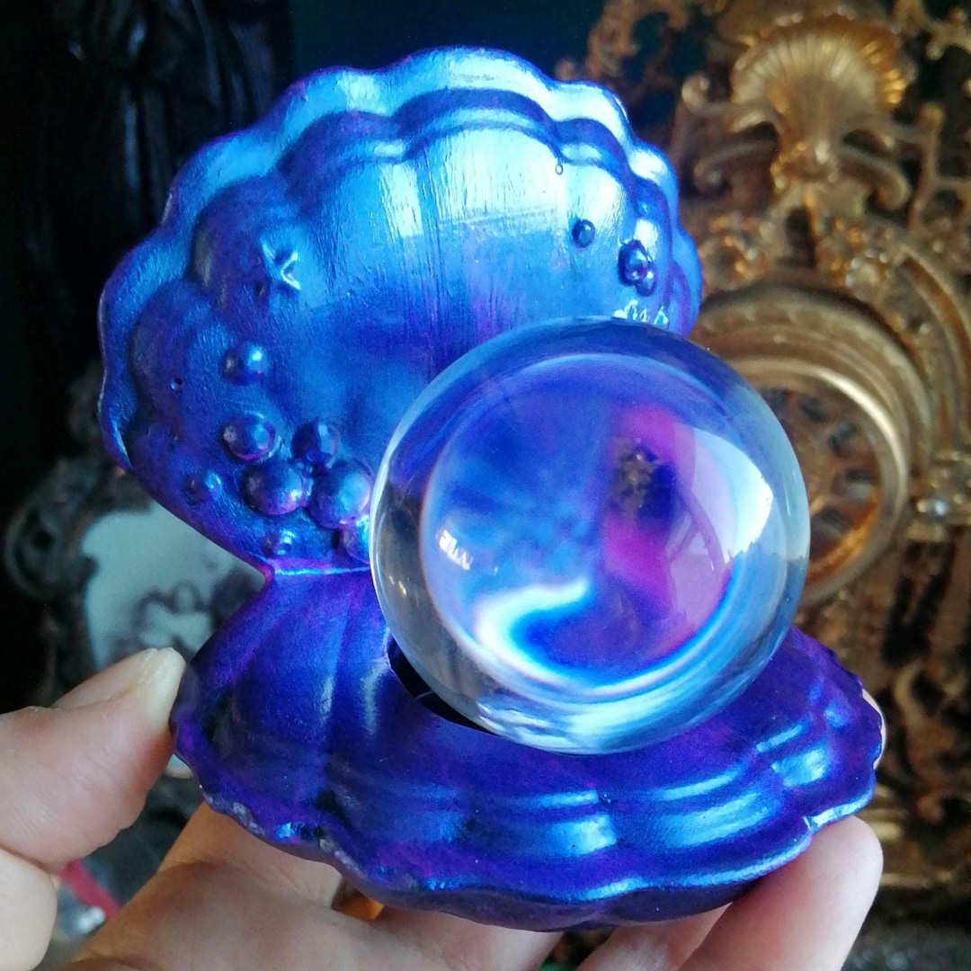 Shell Orb Mermaid Crystal Ball & Shell Stand. Handmade, Hand Painted, Scrying Orb ...
