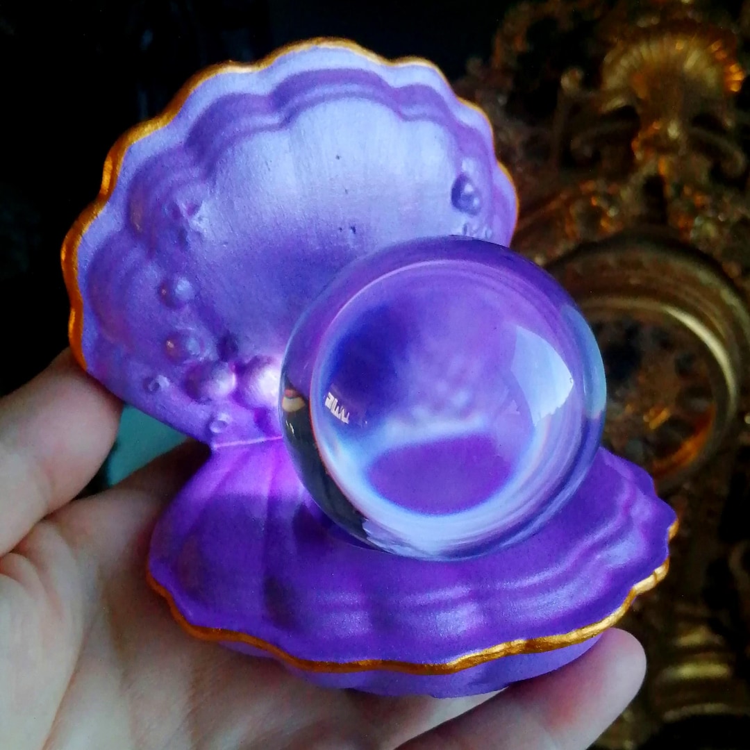 Shell Orb Mermaid Crystal Ball & Shell Stand. Handmade, Hand Painted, Scrying Orb ...
