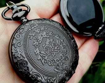 Rosarium Scrying Mirror. Acrylic Face Pocket Black Mirror. Etched Metal Case on a Chain Necklace, Witchcraft, Divination Tools, Altar Tools