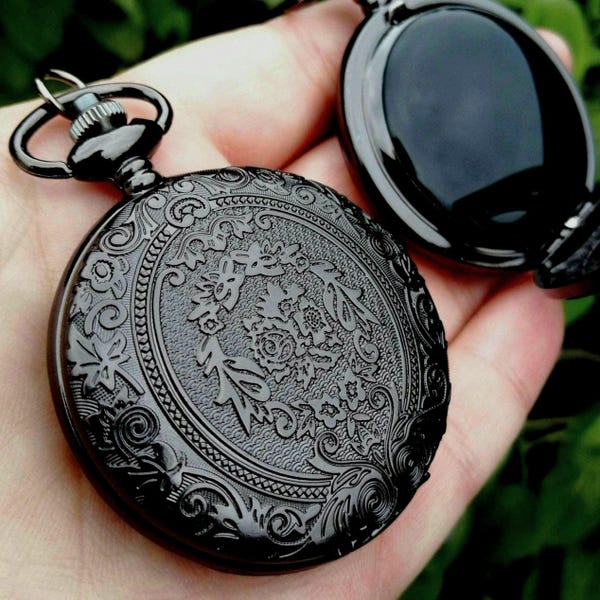 Rosarium Scrying Mirror. Acrylic Face Pocket Black Mirror. Etched Metal Case on a Chain Necklace, Witchcraft, Divination Tools, Altar Tools