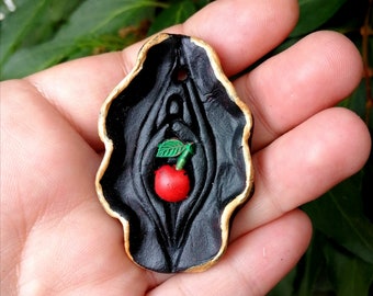 Cherry Bomb - Yoni Altar Piece. Hand Sculpted Clay. Handpainted Divine Feminine Intuition Magick Goddess Witch