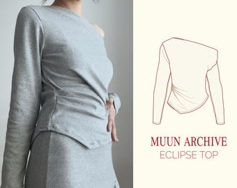 ECLIPSE TOP sewing pattern – PDF download | Stretch knit jersey top | Asymmetrical hem, pleats detail, modern minimalist style, long sleeves