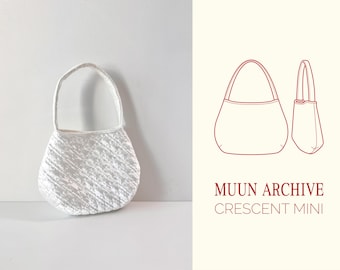 CRESCENT MINI sewing pattern – PDF tote bag | Compact, curved silhouette, modern minimalist, structured pleats, mini bag, round tote
