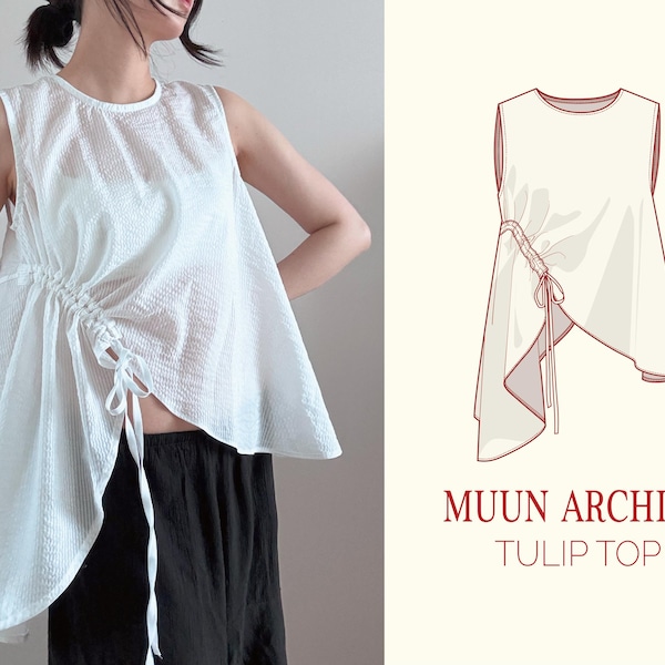 TULIP TOP sewing pattern – PDF | Relaxed Fit Sleeveless Summer Top | Asymmetrical, Japandi, Minimal, Layered Draped Top, Modern Asian