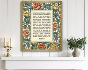 Salmo 91 - Obra de arte cristiana / Versión King James / Decoración religiosa para el hogar / William Morris