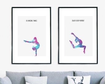 Motivational Quote, Set of 2, Artistic Gymnastics Poster, Watercolour Inspirational Art Printable, Minimalist Gymnastics Wall Art